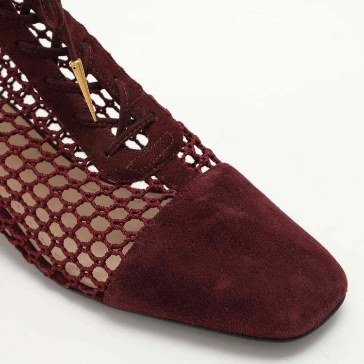 Pre Owned Dior Burgundy Suede and Mesh Naughtily-D Ankle Boots Size 38.5