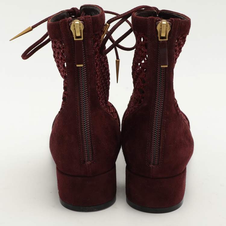 Pre Owned Dior Burgundy Suede and Mesh Naughtily-D Ankle Boots Size 38.5