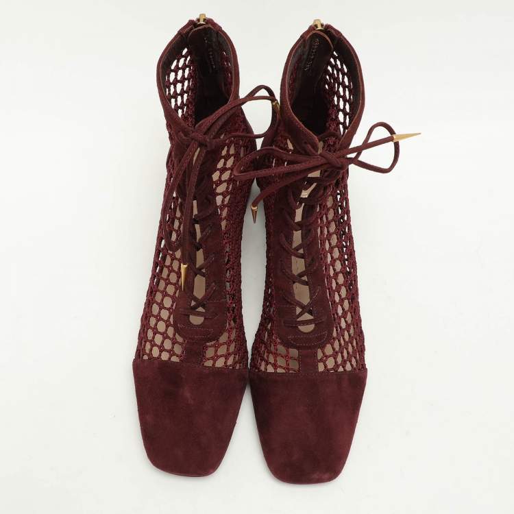 Pre Owned Dior Burgundy Suede and Mesh Naughtily-D Ankle Boots Size 38.5