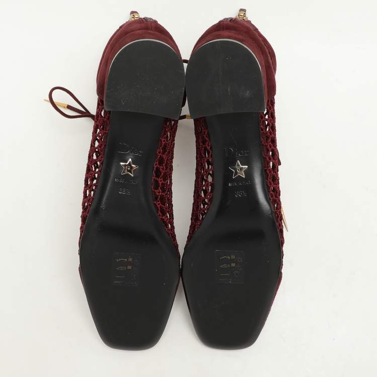 Pre Owned Dior Burgundy Suede and Mesh Naughtily-D Ankle Boots Size 38.5