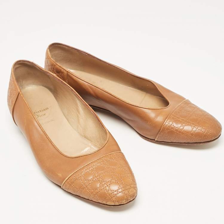 Pre Owned Dior Brown Quilted Cannage Leather Ballet Flats Size 39