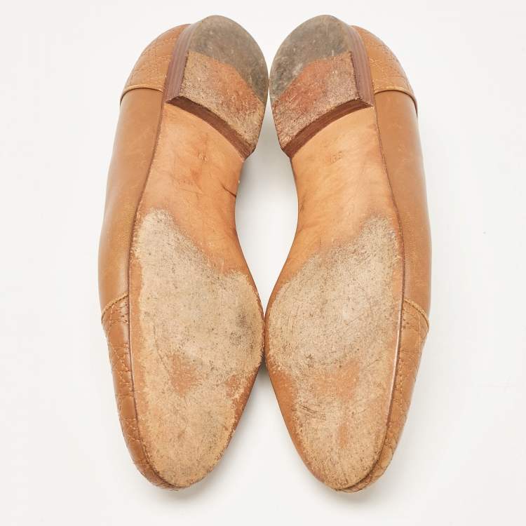 Pre Owned Dior Brown Quilted Cannage Leather Ballet Flats Size 39