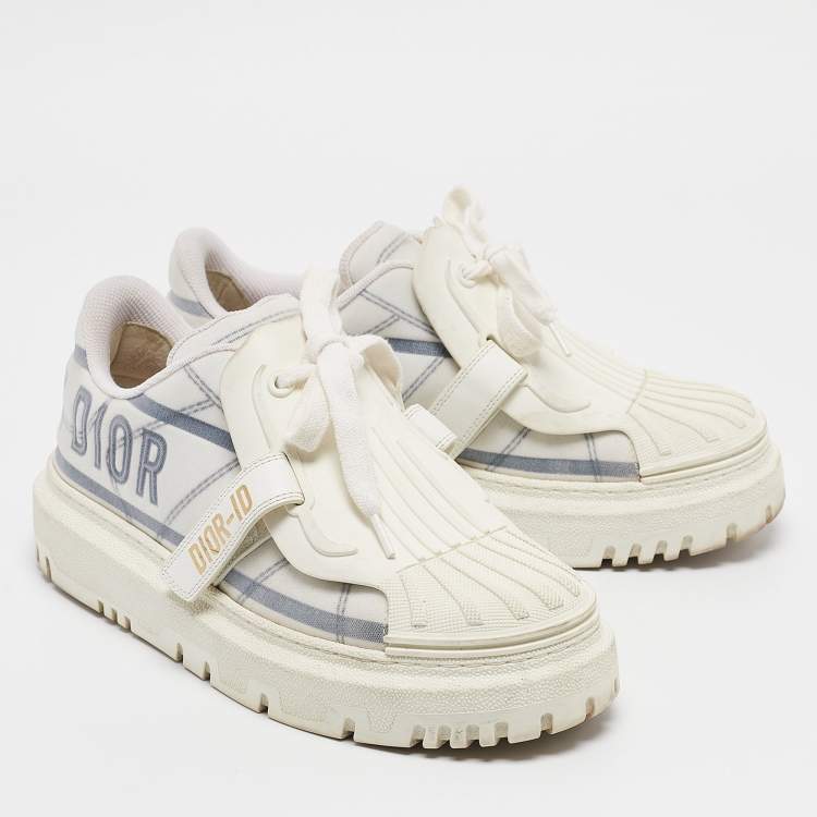 Pre Owned Dior Navy Blue/White  Canvas and Leather Dior ID Lace Up Sneakers Size 37