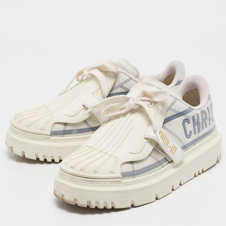 Pre Owned Dior Navy Blue/White  Canvas and Leather Dior ID Lace Up Sneakers Size 37