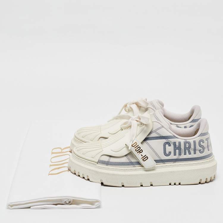 Pre Owned Dior Navy Blue/White  Canvas and Leather Dior ID Lace Up Sneakers Size 37