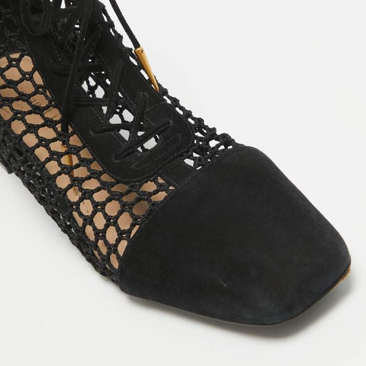 Pre Owned Dior Black Mesh and Suede Naughtily D Ankle Boots Size 37