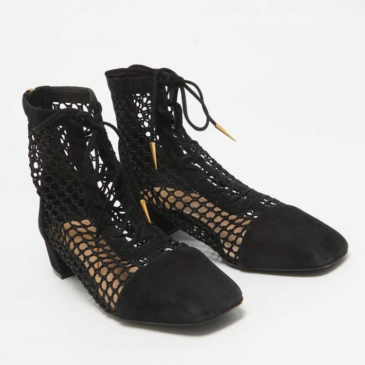 Pre Owned Dior Black Mesh and Suede Naughtily D Ankle Boots Size 37