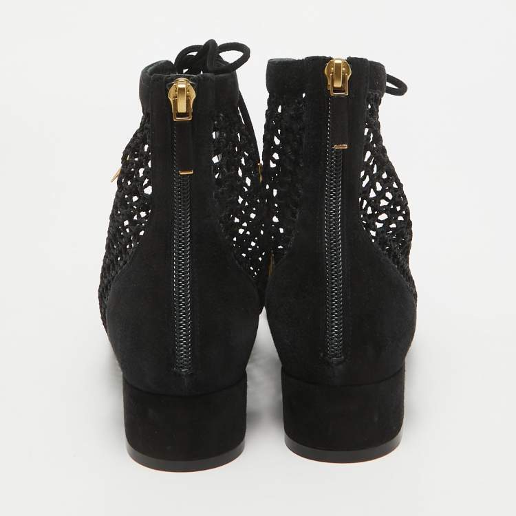 Pre Owned Dior Black Mesh and Suede Naughtily D Ankle Boots Size 37