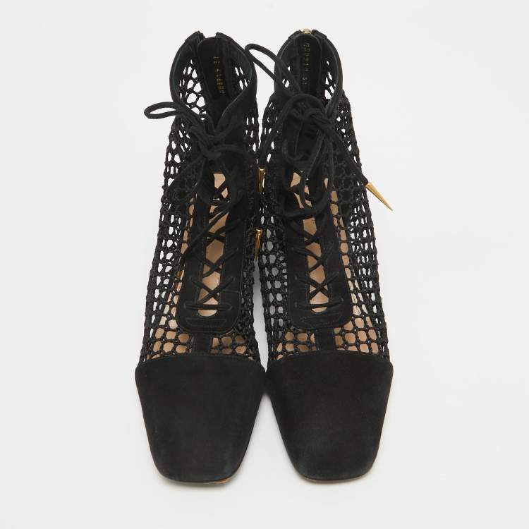 Pre Owned Dior Black Mesh and Suede Naughtily D Ankle Boots Size 37