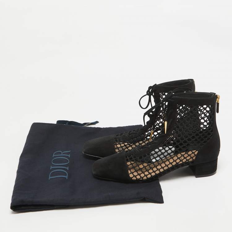 Pre Owned Dior Black Mesh and Suede Naughtily D Ankle Boots Size 37