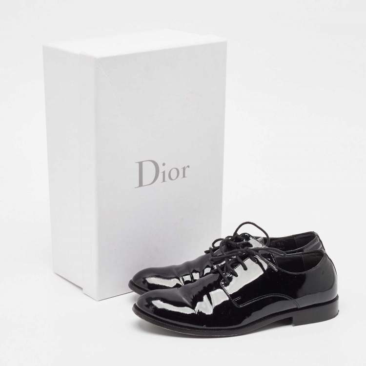 Pre Owned Dior Black Patent Leather Lace Up Derby Size 34