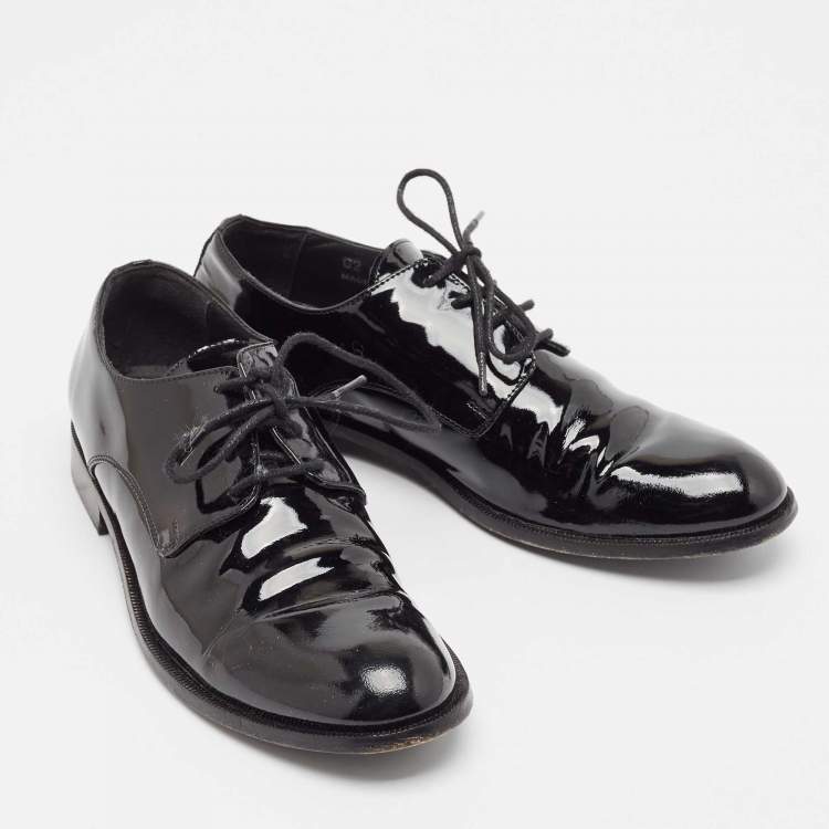 Pre Owned Dior Black Patent Leather Lace Up Derby Size 34