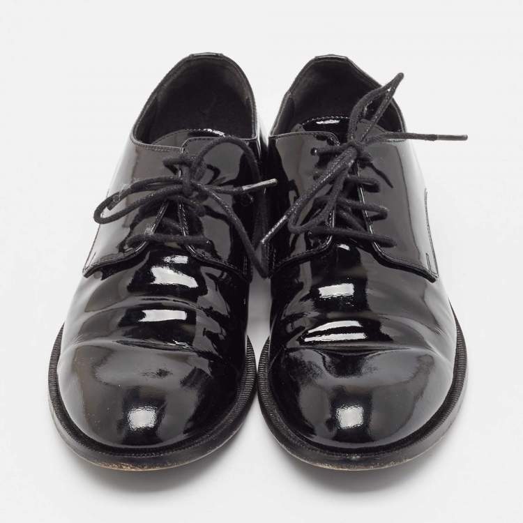 Pre Owned Dior Black Patent Leather Lace Up Derby Size 34
