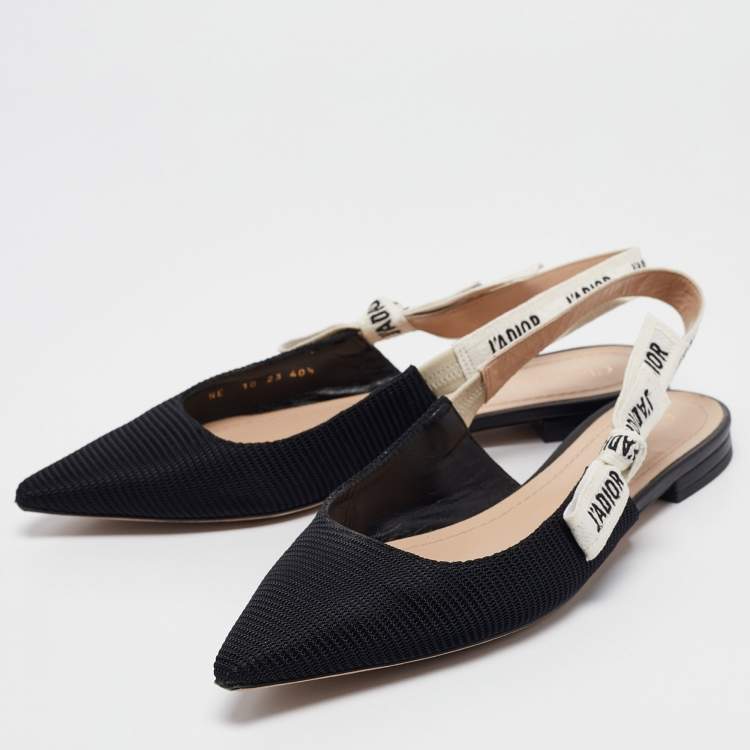 Pre Owned Dior Black Fabric J'Adior Pointed Toe Slingback Flats Size 40.5