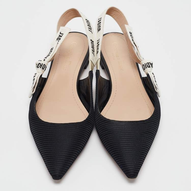 Pre Owned Dior Black Fabric J'Adior Pointed Toe Slingback Flats Size 40.5