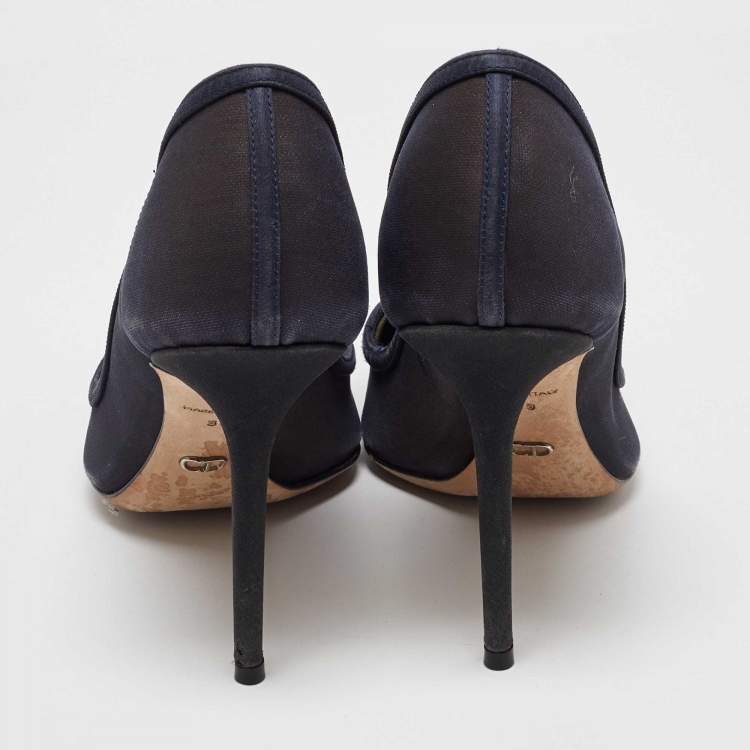 Pre Owned Dior Navy Blue Mesh and Satin Trim Rosette Pointed Toe Pumps Size 39