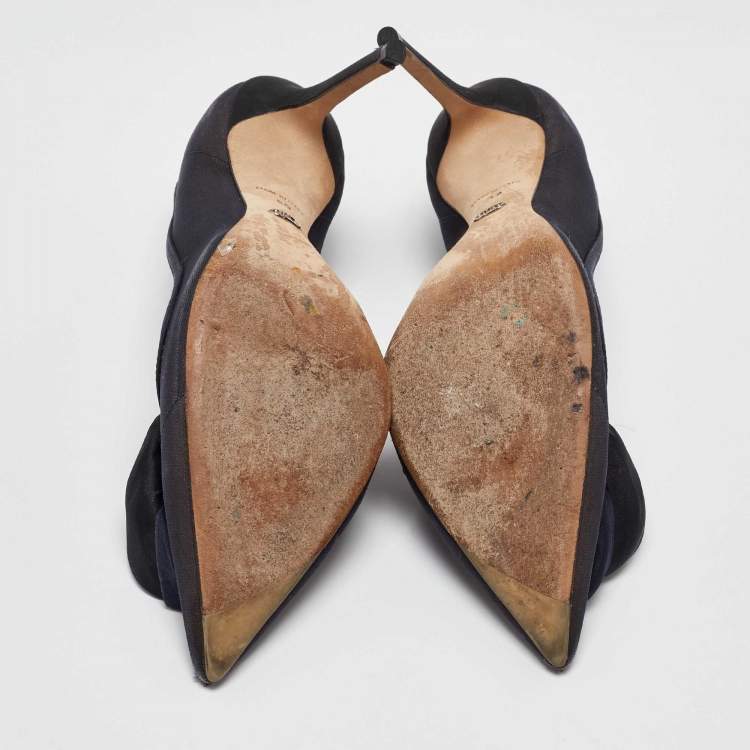 Pre Owned Dior Navy Blue Mesh and Satin Trim Rosette Pointed Toe Pumps Size 39