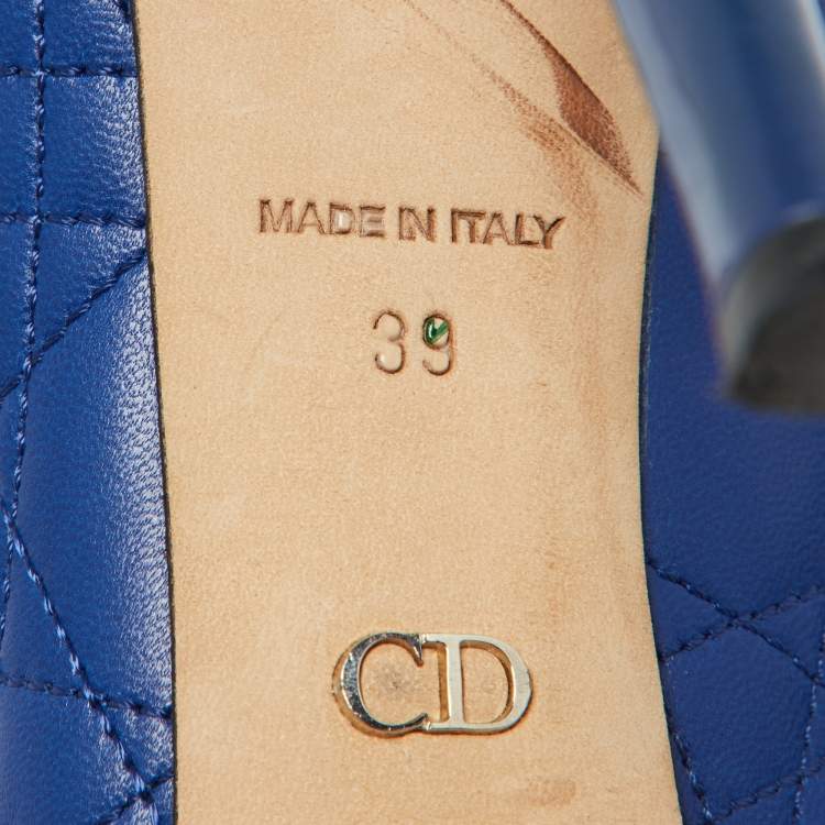 Pre Owned Dior Blue Cannage Leather and Patent Bow Peep Toe Platform Pumps Size 39