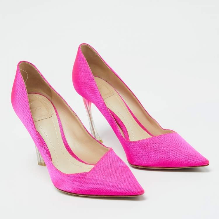 Pre Owned Dior Fuchsia Pink Canvas Flare Heel Pointed Toe Pumps Size 39