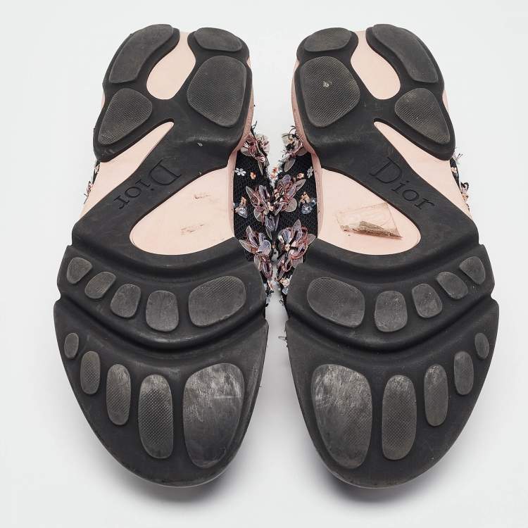 Pre Owned Dior Black Mesh Fusion Floral Embellished Sneakers Size 38