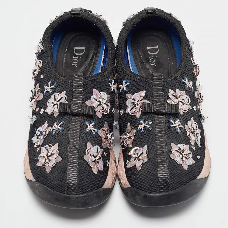 Pre Owned Dior Black Mesh Fusion Floral Embellished Sneakers Size 38