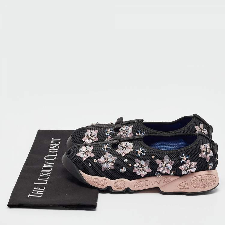 Pre Owned Dior Black Mesh Fusion Floral Embellished Sneakers Size 38