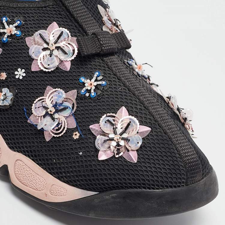 Pre Owned Dior Black Mesh Fusion Floral Embellished Sneakers Size 38