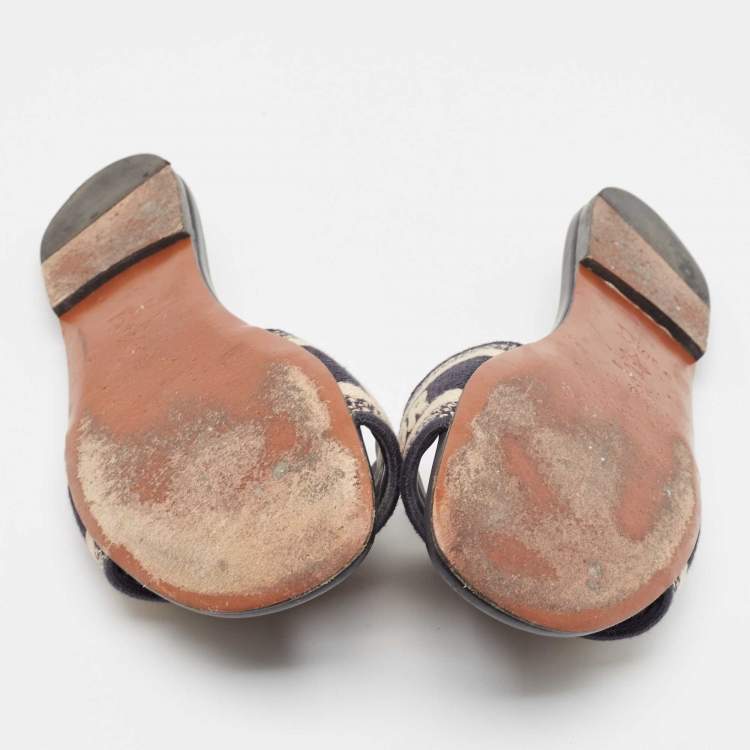 Pre Owned Dior Navy Blue/White Embroidered Canvas Dway Flat Slides Size 38