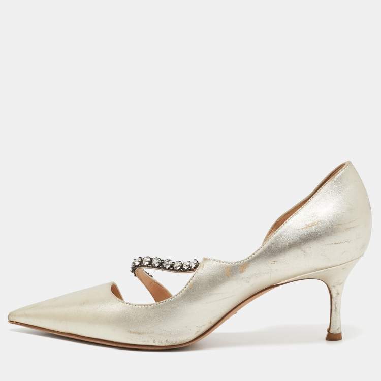 Pre Owned Dior Gold Leather D'orsay Pointed Toe Pumps Size 38