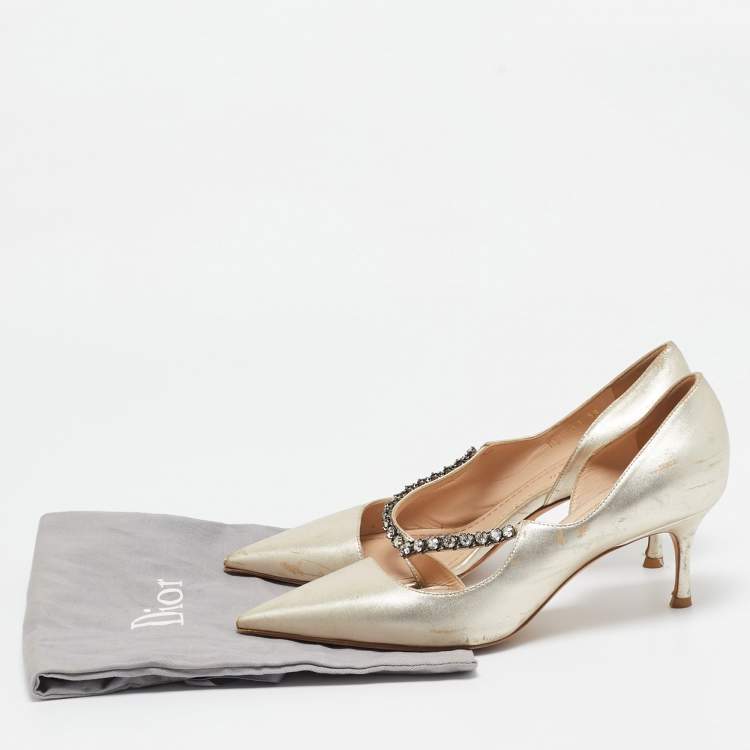 Pre Owned Dior Gold Leather D'orsay Pointed Toe Pumps Size 38