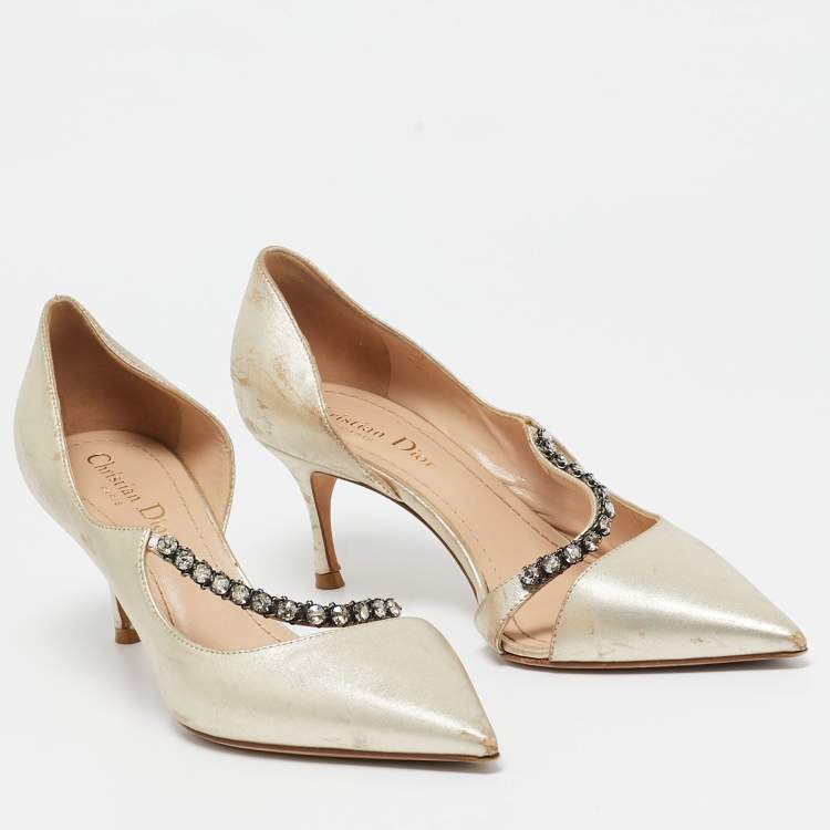 Pre Owned Dior Gold Leather D'orsay Pointed Toe Pumps Size 38