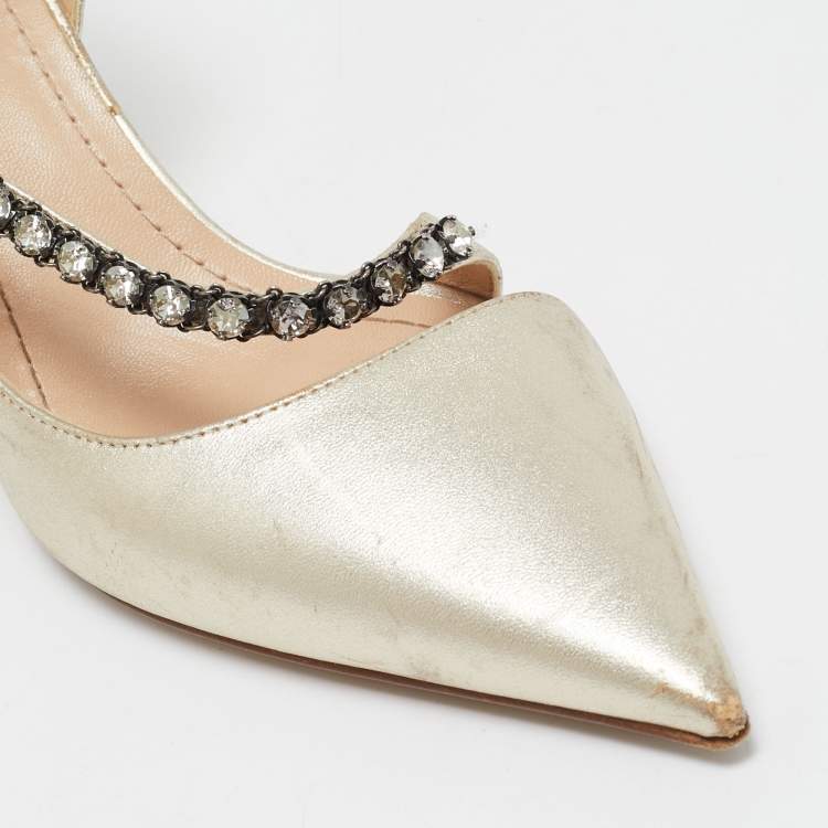 Pre Owned Dior Gold Leather D'orsay Pointed Toe Pumps Size 38