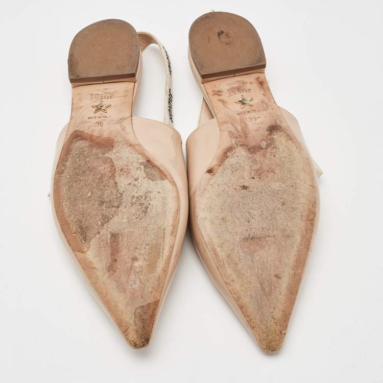 Pre Owned Dior Beige Patent Leather J'adior Slingback Flats Size 39