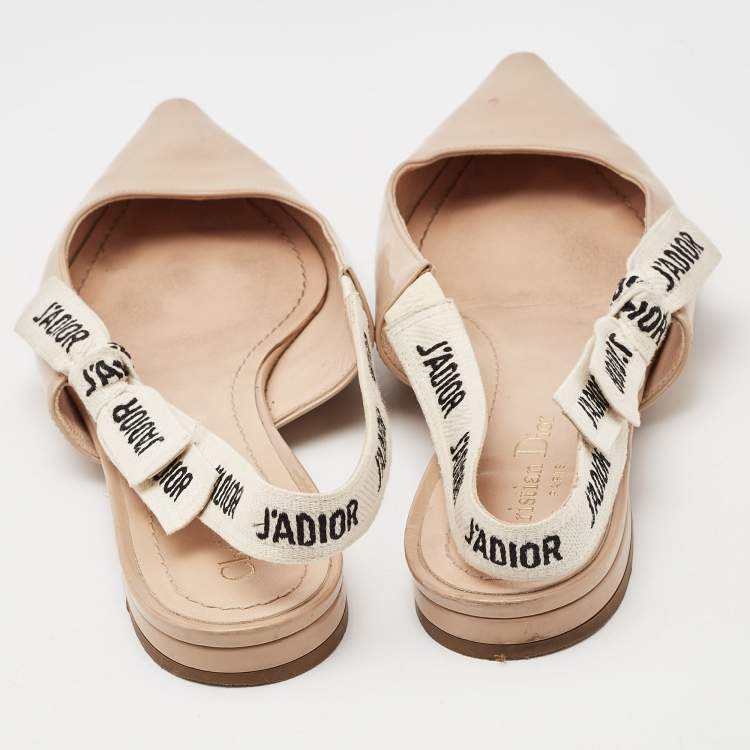 Pre Owned Dior Beige Patent Leather J'adior Slingback Flats Size 39