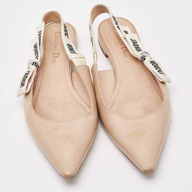 Pre Owned Dior Beige Patent Leather J'adior Slingback Flats Size 39