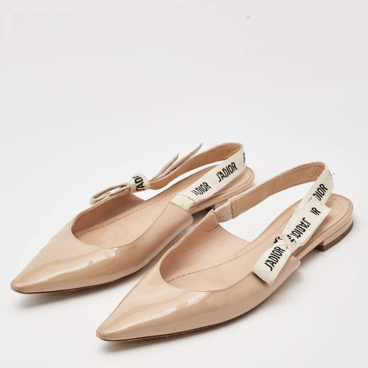 Pre Owned Dior Beige Patent Leather J'adior Slingback Flats Size 39
