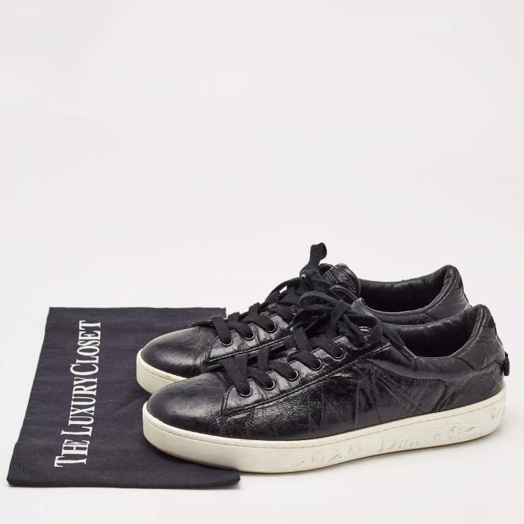 Pre Owned Dior Black Textured Leather Low Top Sneakers Size 38.5