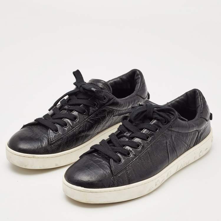 Pre Owned Dior Black Textured Leather Low Top Sneakers Size 38.5