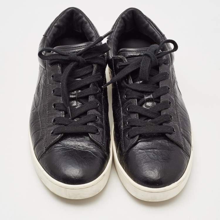 Pre Owned Dior Black Textured Leather Low Top Sneakers Size 38.5