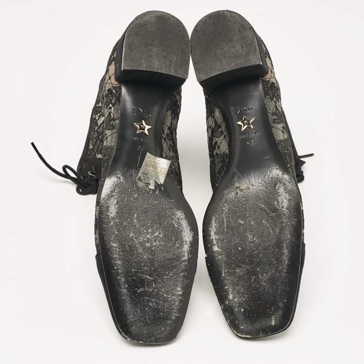 Pre Owned Dior Black Lace and Suede Naughtily D Ankle Boots Size 37