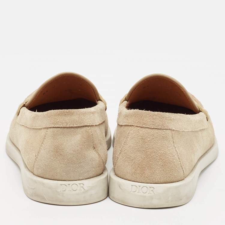 Pre Owned Dior Beige Oblique Canvas and Suede Granville Loafers Size 40