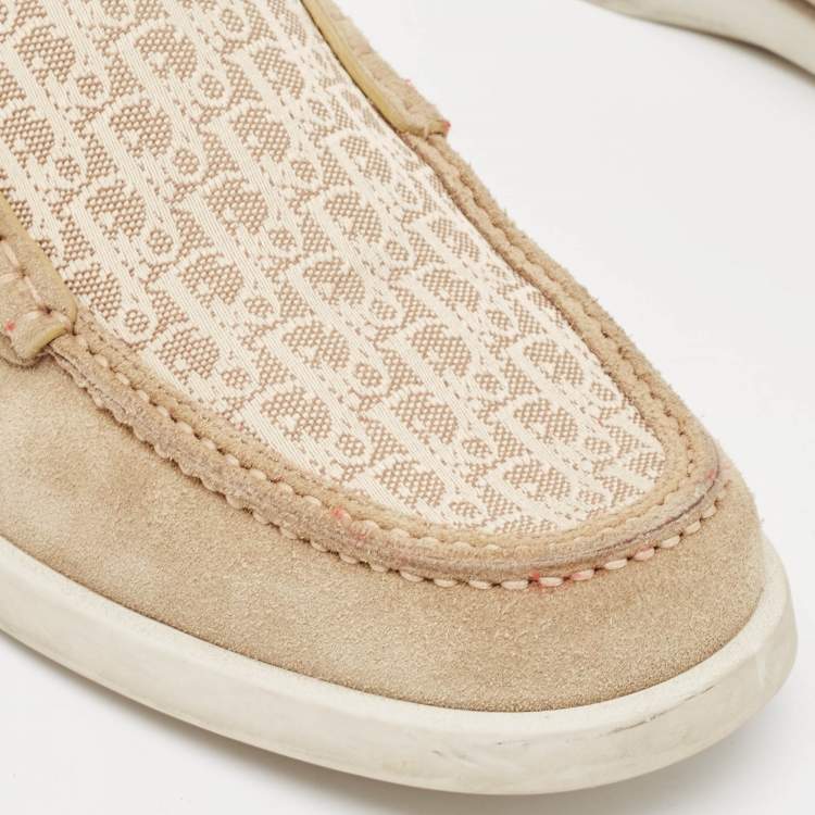 Pre Owned Dior Beige Oblique Canvas and Suede Granville Loafers Size 40