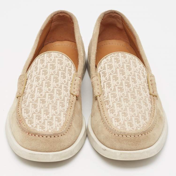 Pre Owned Dior Beige Oblique Canvas and Suede Granville Loafers Size 40