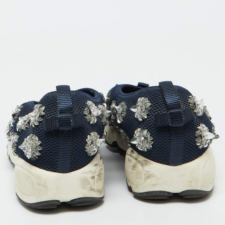 Pre Owned Dior Navy Blue Mesh Fusion Embellished Slip On Sneakers Size 39