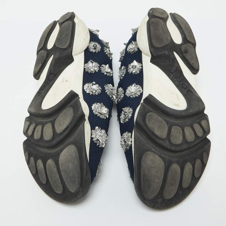 Pre Owned Dior Navy Blue Mesh Fusion Embellished Slip On Sneakers Size 39