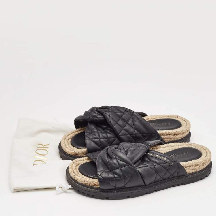 Pre Owned Dior Black Cannage Quilted Leather D-Twist Espadrille Flat Sandals Size 38