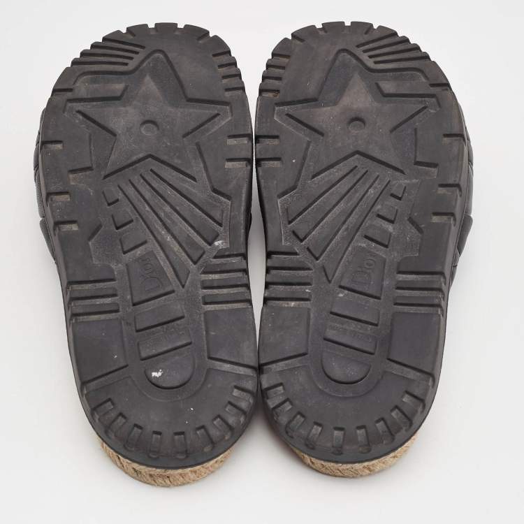 Pre Owned Dior Black Cannage Quilted Leather D-Twist Espadrille Flat Sandals Size 38