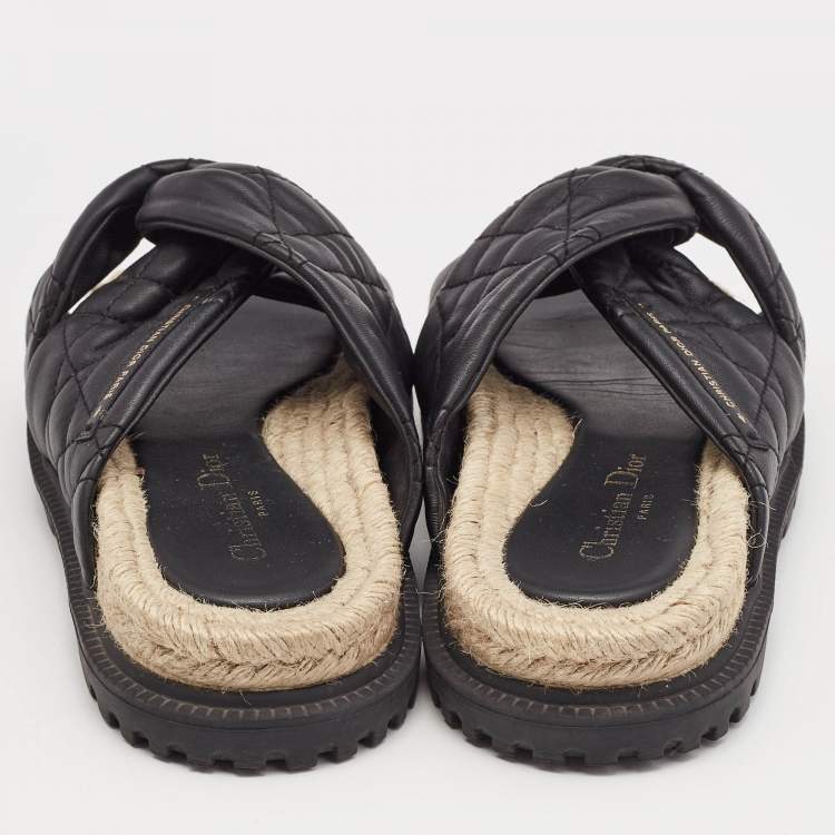 Pre Owned Dior Black Cannage Quilted Leather D-Twist Espadrille Flat Sandals Size 38