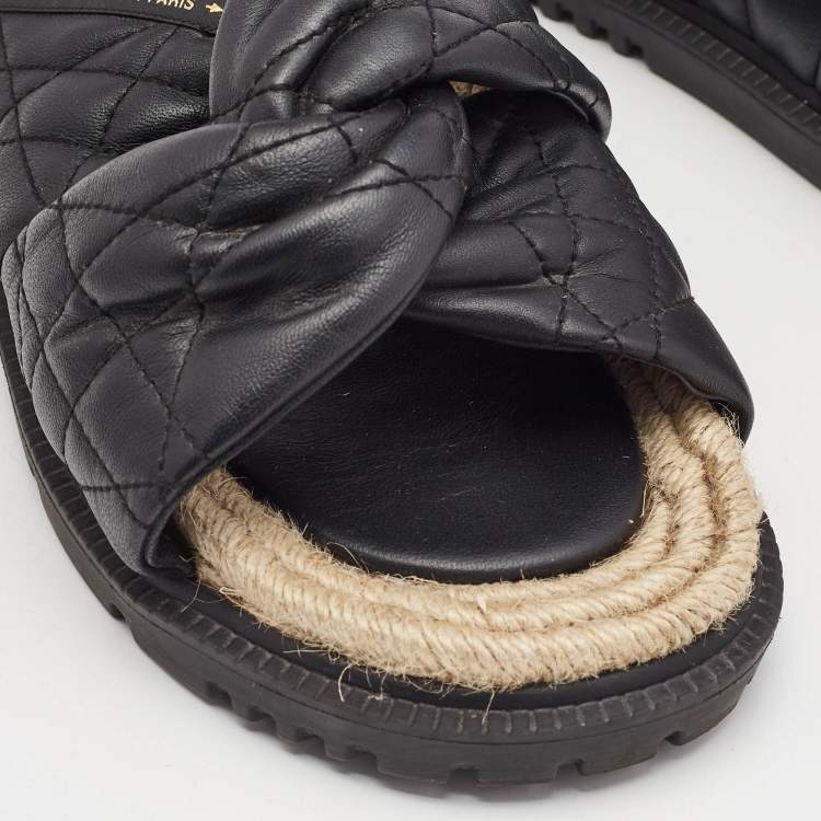 Pre Owned Dior Black Cannage Quilted Leather D-Twist Espadrille Flat Sandals Size 38
