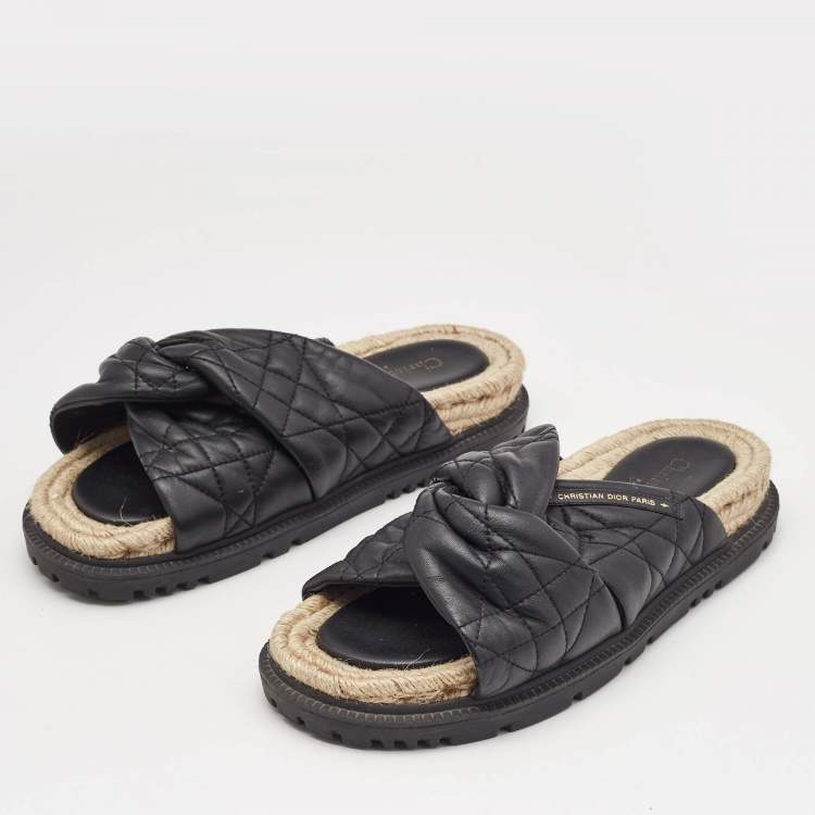 Pre Owned Dior Black Cannage Quilted Leather D-Twist Espadrille Flat Sandals Size 38